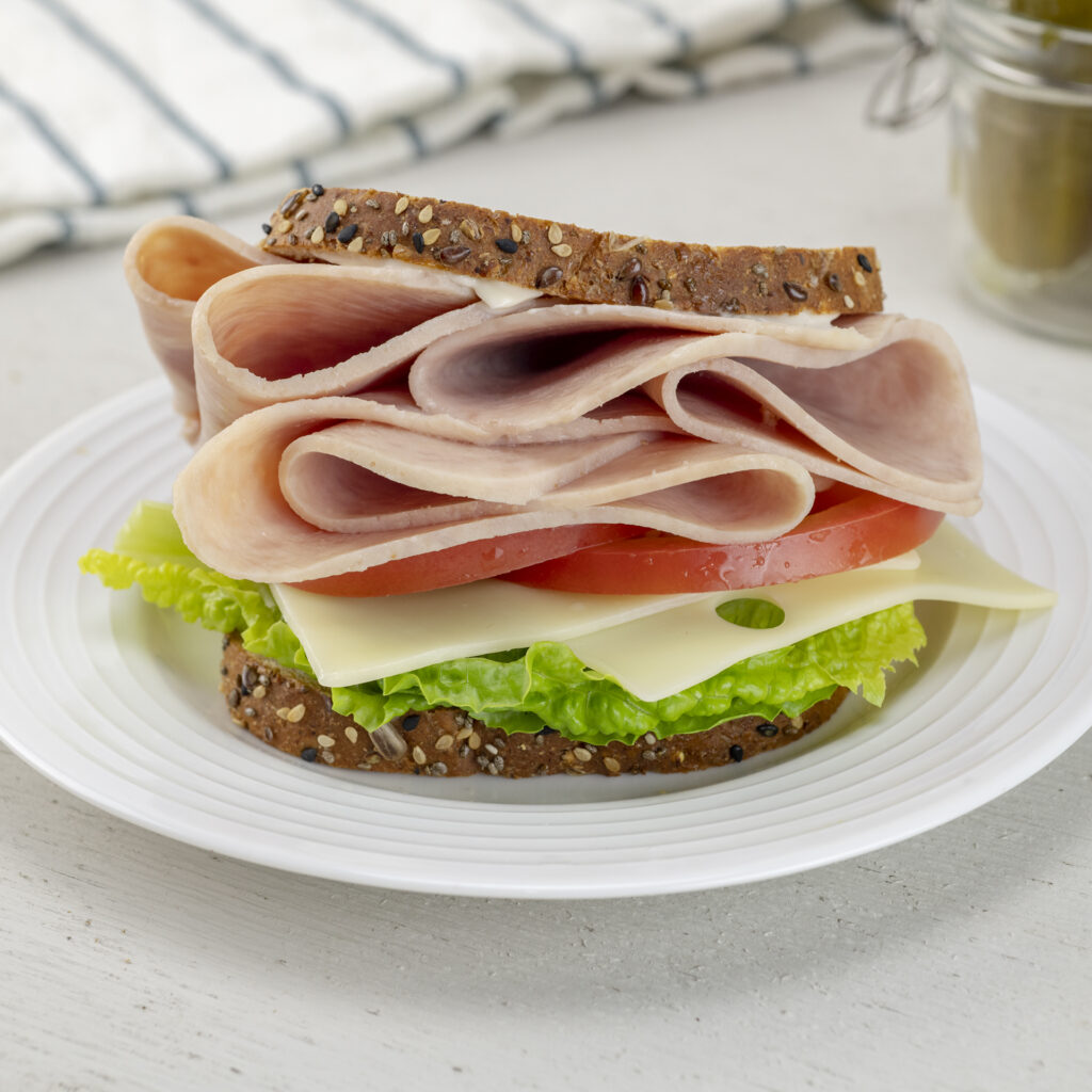 Product photography of Hormel meat sandwich shot on white plate